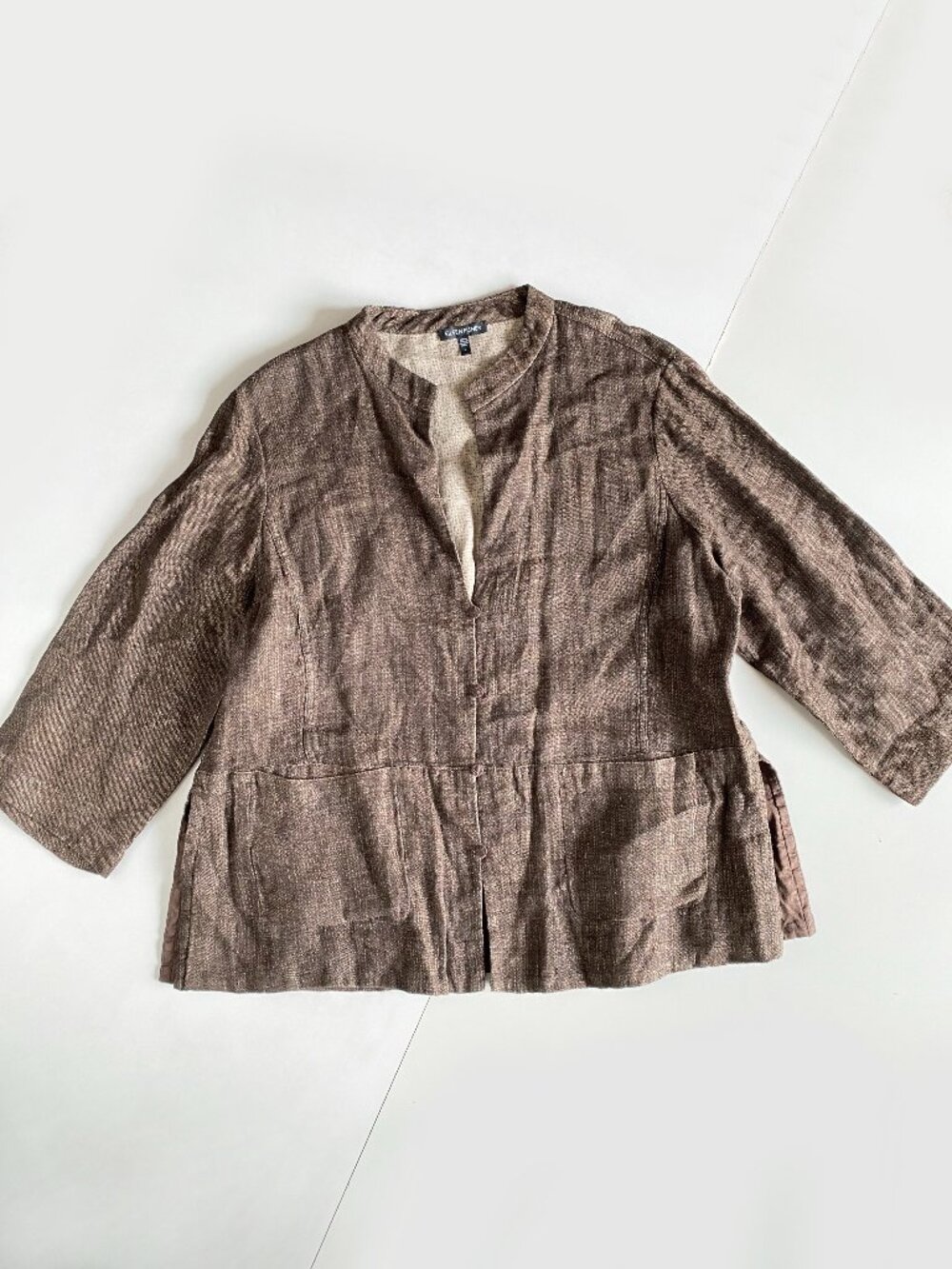 Eileen Fisher 100% Linen Size L Button 3/4 Sleeve Jacket w/ Pockets